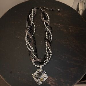 Premier Designs Silver and Black Multi-Strand Necklace